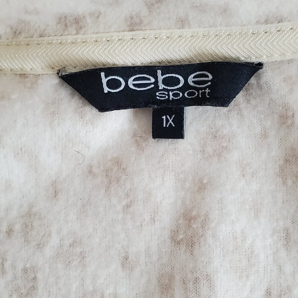 Bebe Animal Print Full Zip Fleece Jacket Size 1X Spell Out Long Sleeve Cozy Soft